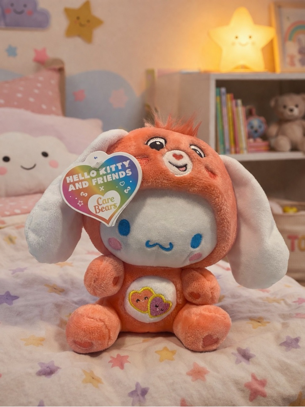 Hello Kitty x Care Bears Plush Orange Bunny Hearts Sanrio Collab Stuffed Toy